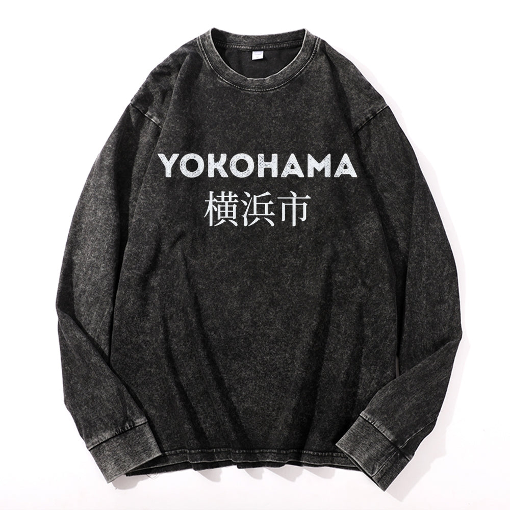 Yokohama Vintage Cotton Wash Crewneck Long-Sleeve T-Shirt