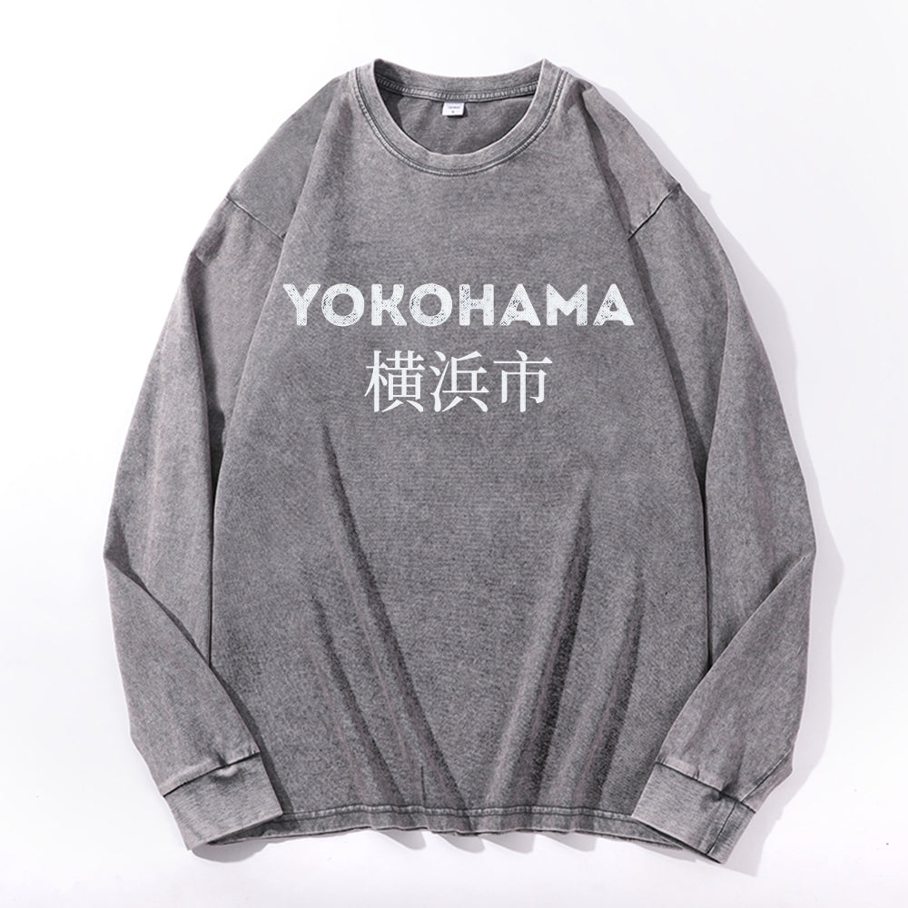 Yokohama Vintage Cotton Wash Crewneck Long-Sleeve T-Shirt