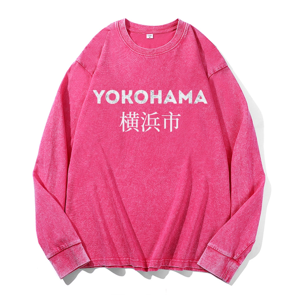 Yokohama Vintage Cotton Wash Crewneck Long-Sleeve T-Shirt