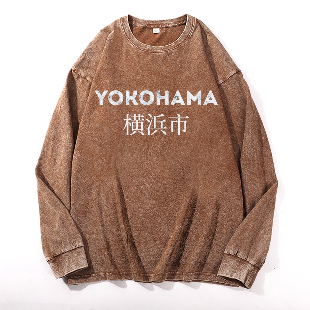 Yokohama Vintage Cotton Wash Crewneck Long-Sleeve T-Shirt