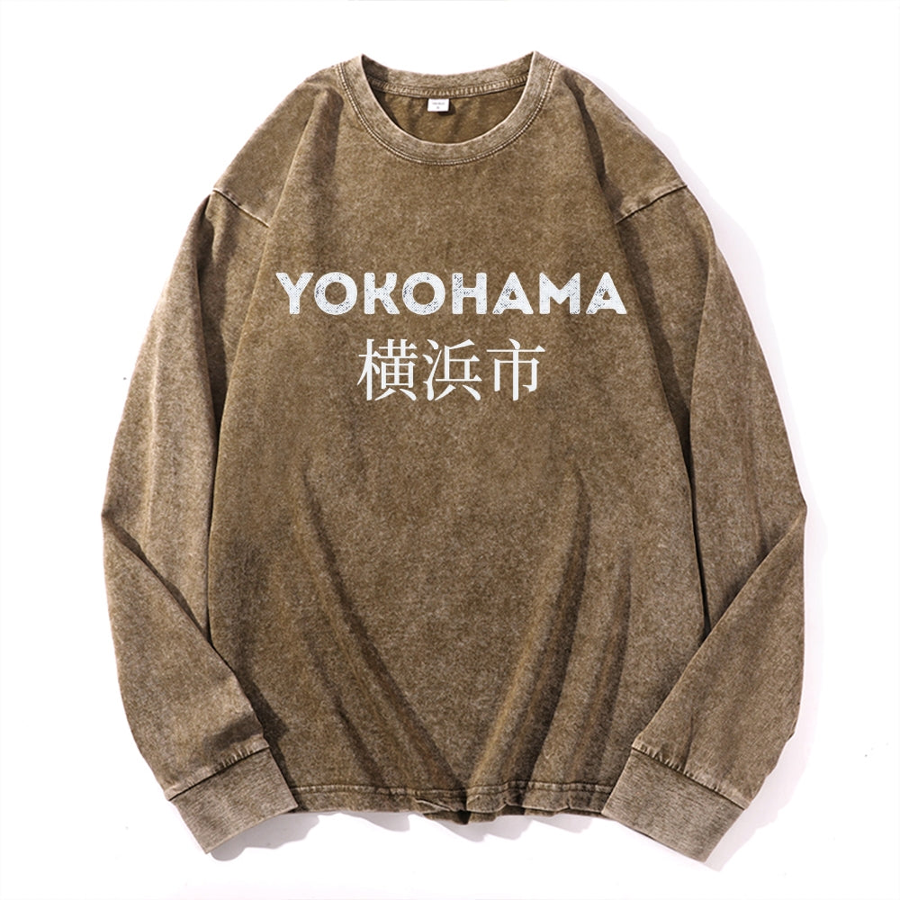 Yokohama Vintage Cotton Wash Crewneck Long-Sleeve T-Shirt