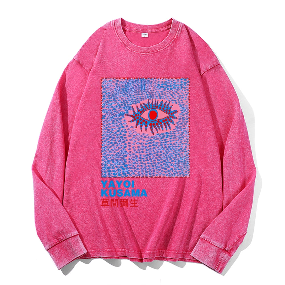 Yayoi Kusama Eyes Vintage Cotton Wash Crewneck Long-Sleeve T-Shirt