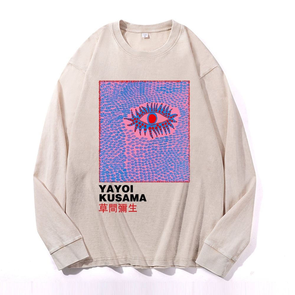Yayoi Kusama Eyes Vintage Cotton Wash Crewneck Long-Sleeve T-Shirt