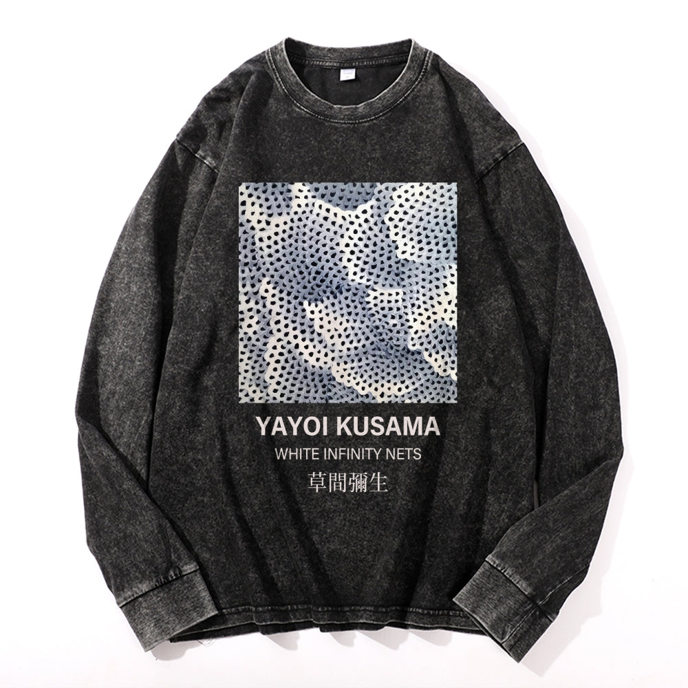 Yayoi Kusama Dots Vintage Cotton Wash Crewneck Long-Sleeve T-Shirt