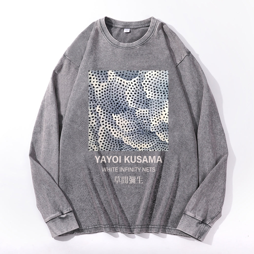 Yayoi Kusama Dots Vintage Cotton Wash Crewneck Long-Sleeve T-Shirt