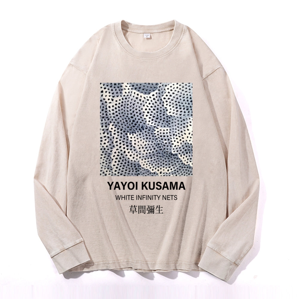 Yayoi Kusama Dots Vintage Cotton Wash Crewneck Long-Sleeve T-Shirt