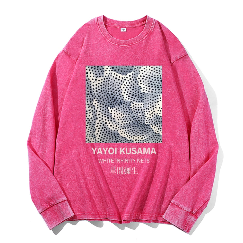 Yayoi Kusama Dots Vintage Cotton Wash Crewneck Long-Sleeve T-Shirt