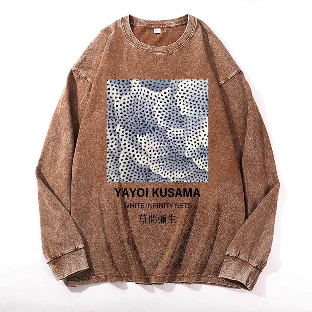 Yayoi Kusama Dots Vintage Cotton Wash Crewneck Long-Sleeve T-Shirt