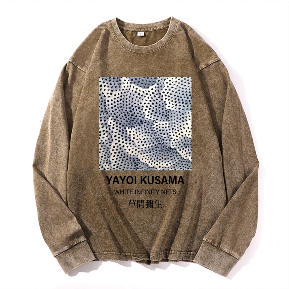 Yayoi Kusama Dots Vintage Cotton Wash Crewneck Long-Sleeve T-Shirt