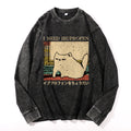 Ibuprofen Cat Vintage Cotton Wash Crewneck Long-Sleeve T-Shirt