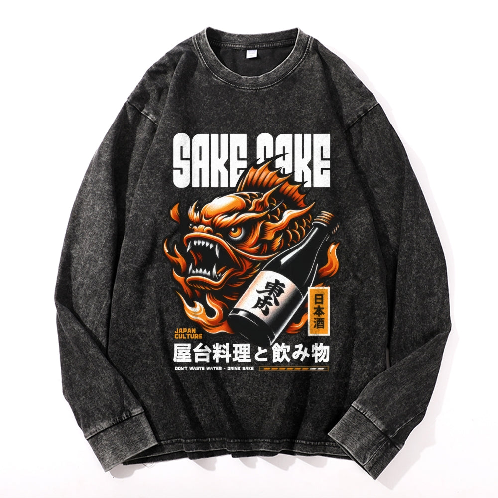 Sake Vintage Cotton Wash Crewneck Long-Sleeve T-Shirt