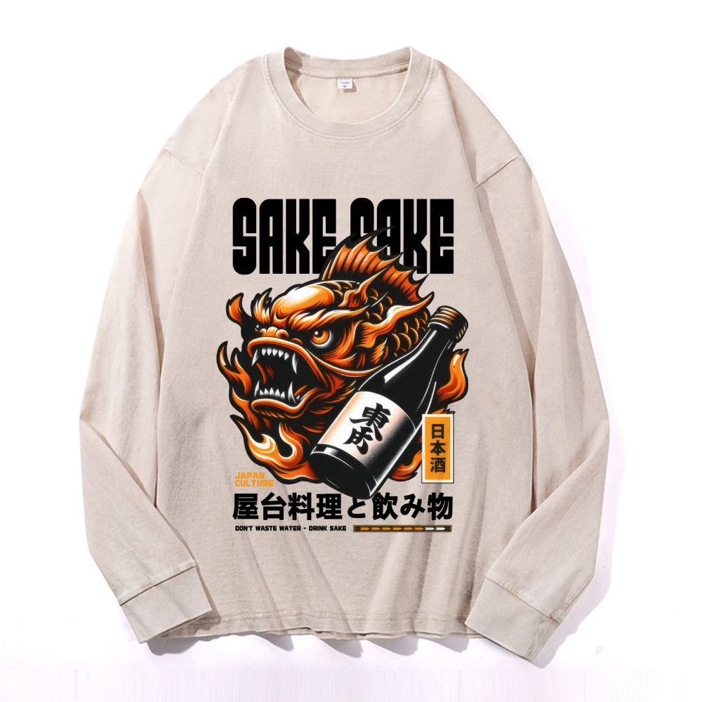 Sake Vintage Cotton Wash Crewneck Long-Sleeve T-Shirt