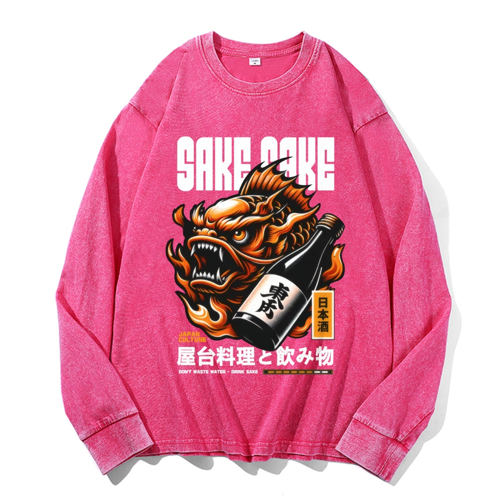 Sake Vintage Cotton Wash Crewneck Long-Sleeve T-Shirt