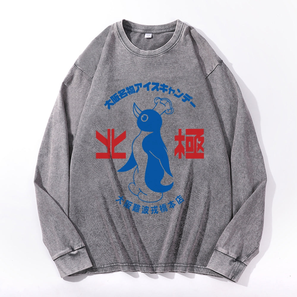 Hokkyoku Nanba Vintage Cotton Wash Crewneck Long-Sleeve T-Shirt