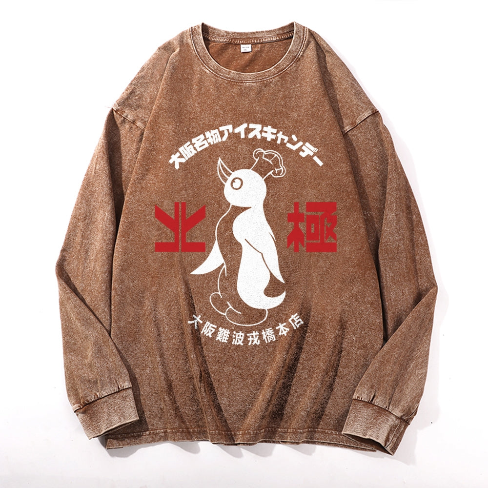 Hokkyoku Nanba Vintage Cotton Wash Crewneck Long-Sleeve T-Shirt