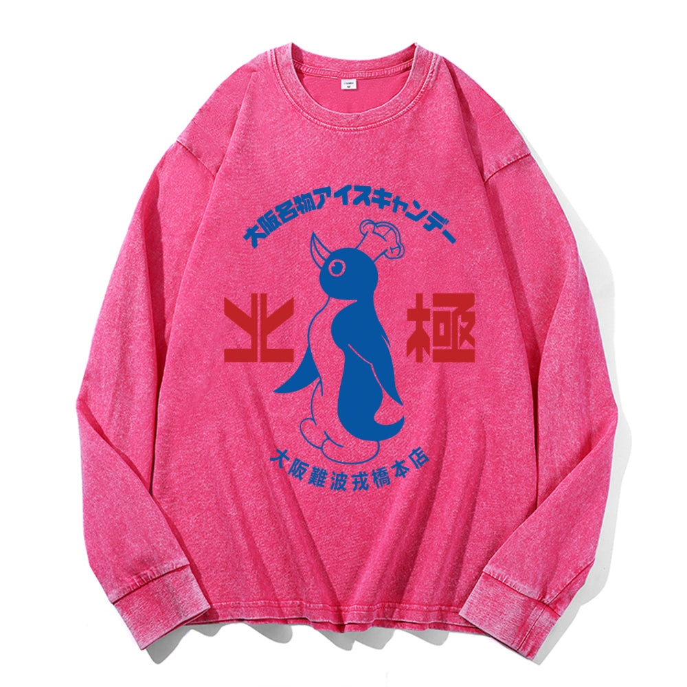 Hokkyoku Nanba Vintage Cotton Wash Crewneck Long-Sleeve T-Shirt