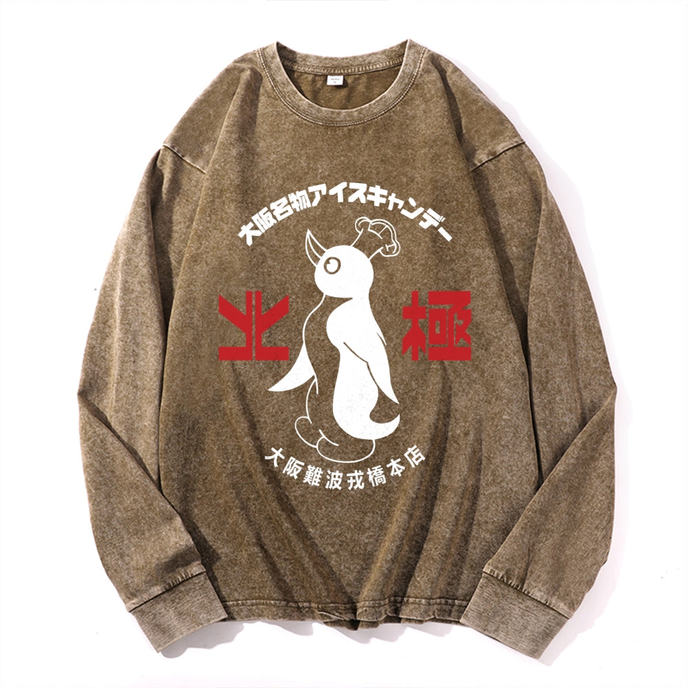 Hokkyoku Nanba Vintage Cotton Wash Crewneck Long-Sleeve T-Shirt