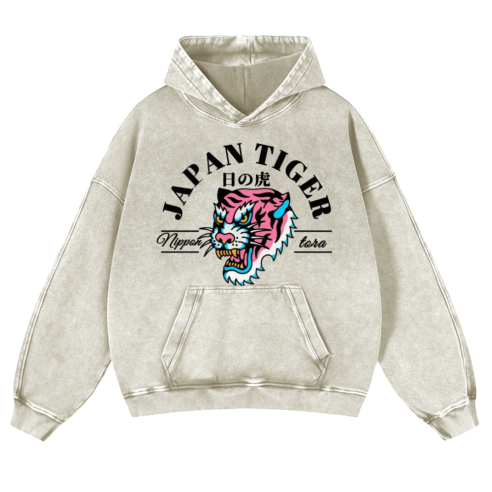 Japan Tiger Original Design Vintage Washed Thick Cotton Hoodie