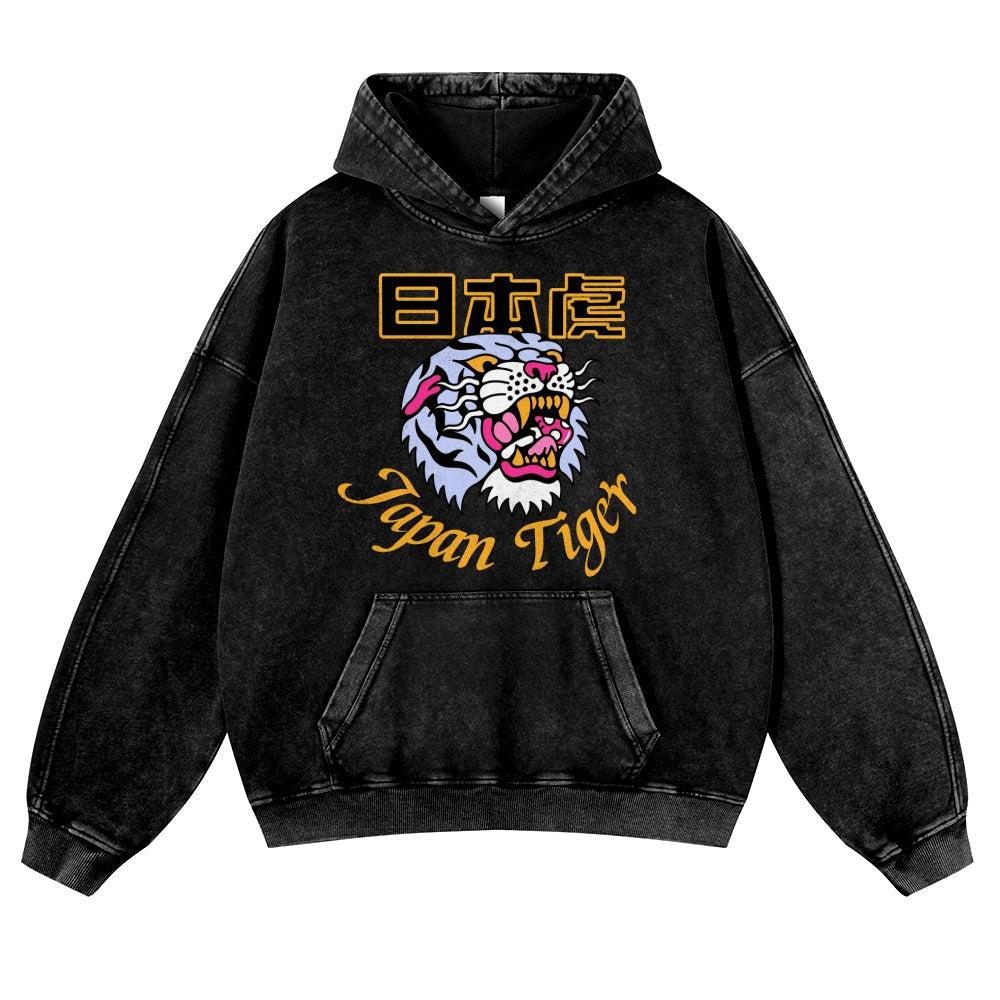 Japan Tiger Original Design Vintage Washed Thick Cotton Hoodie