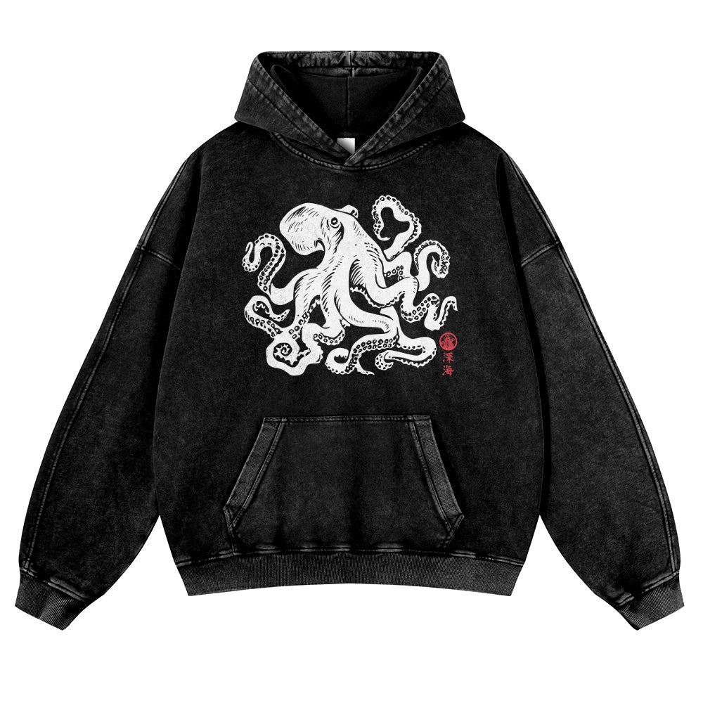Octopus Vintage Washed Thick Cotton Hoodie