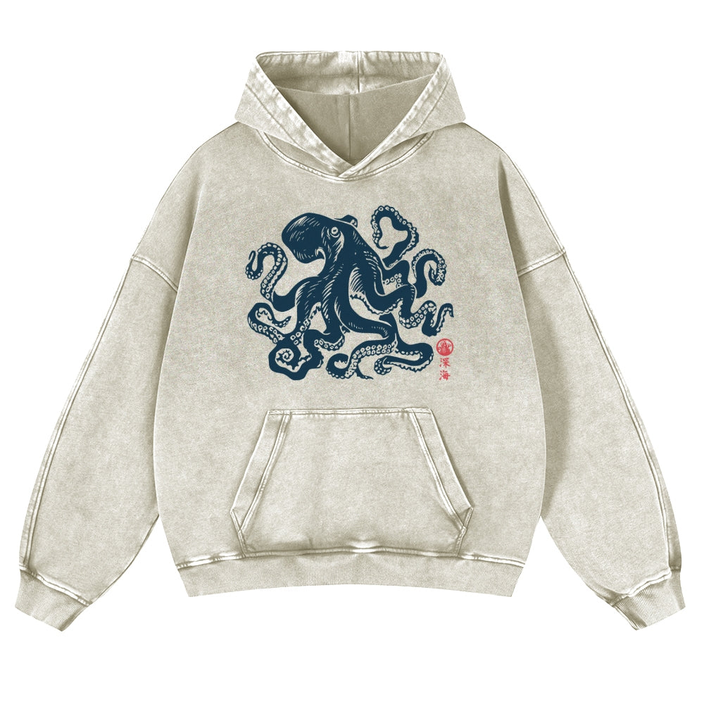 Octopus Vintage Washed Thick Cotton Hoodie