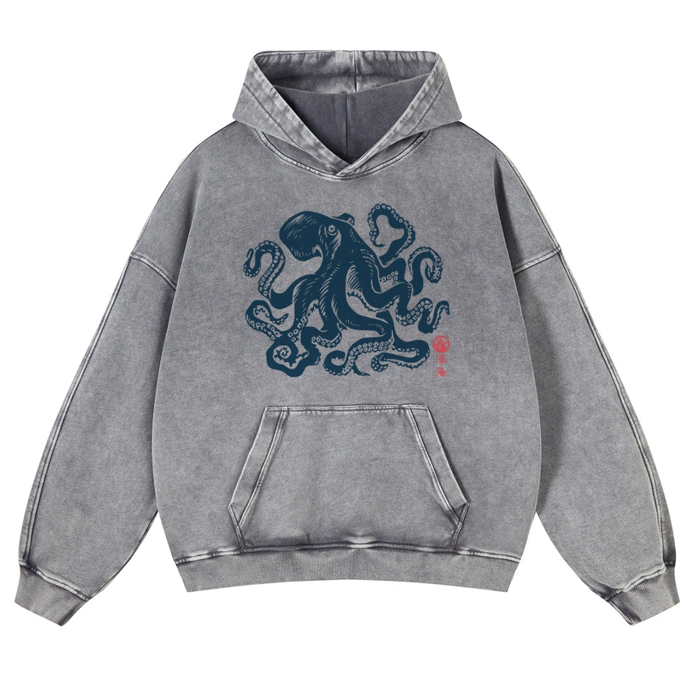 Octopus Vintage Washed Thick Cotton Hoodie