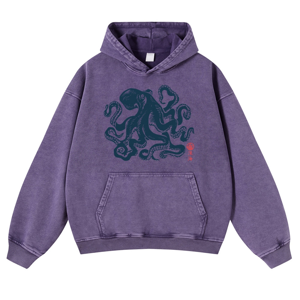 Octopus Vintage Washed Thick Cotton Hoodie