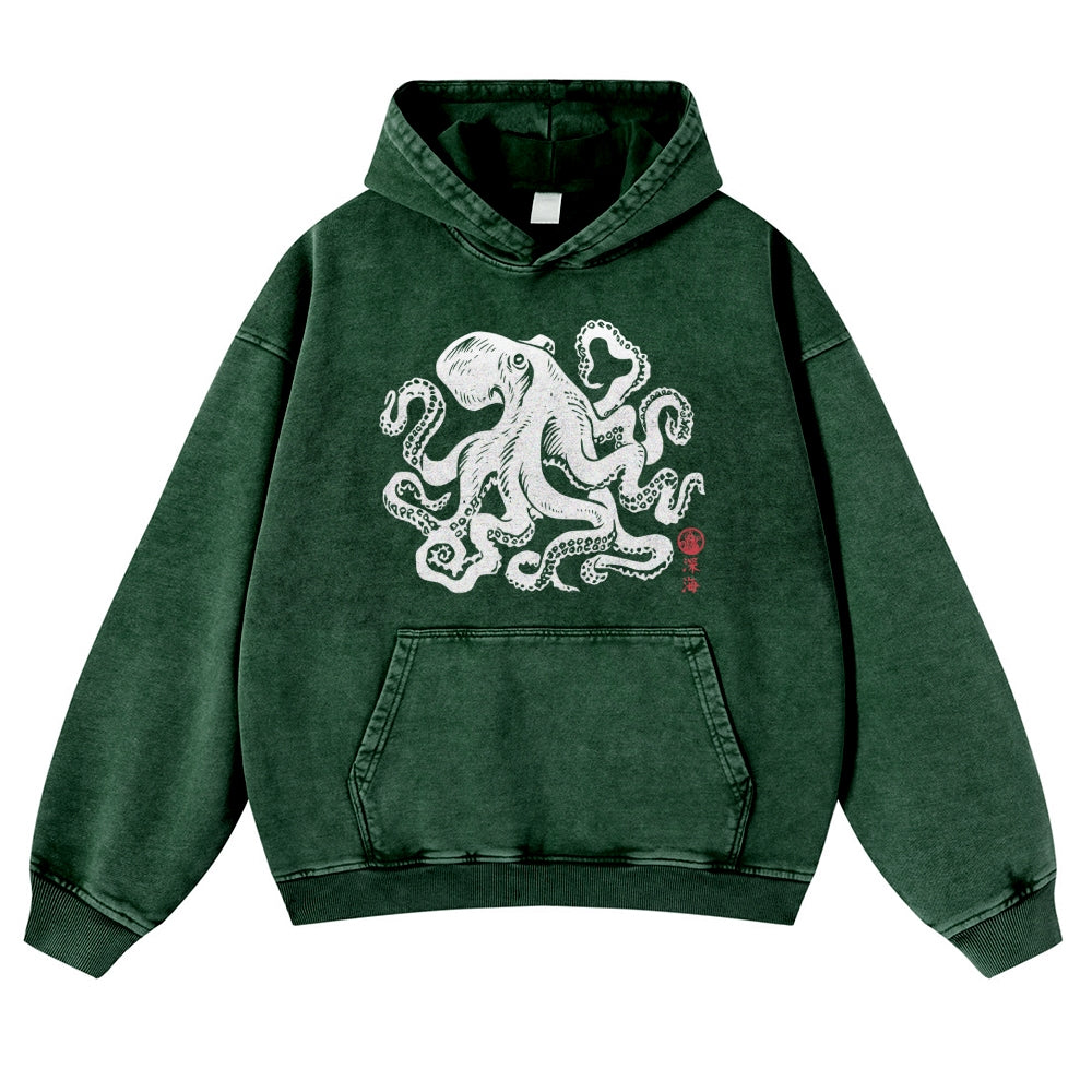 Octopus Vintage Washed Thick Cotton Hoodie