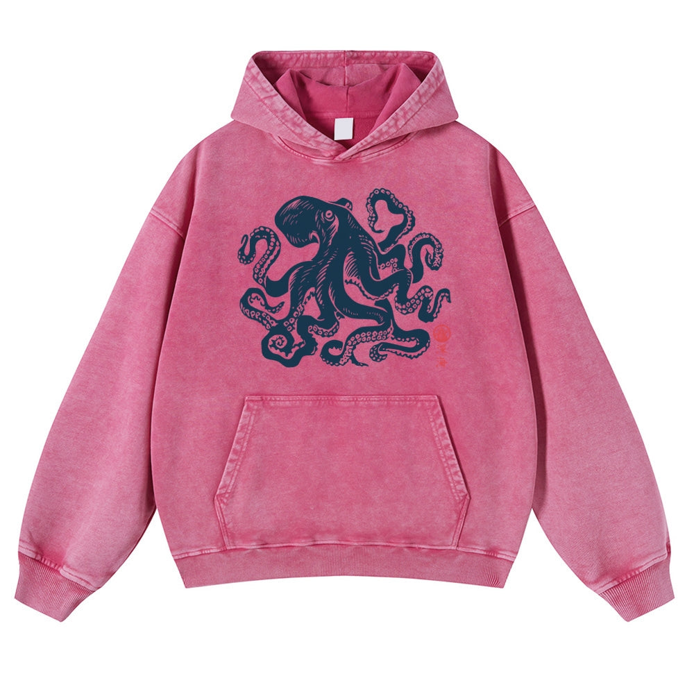 Octopus Vintage Washed Thick Cotton Hoodie