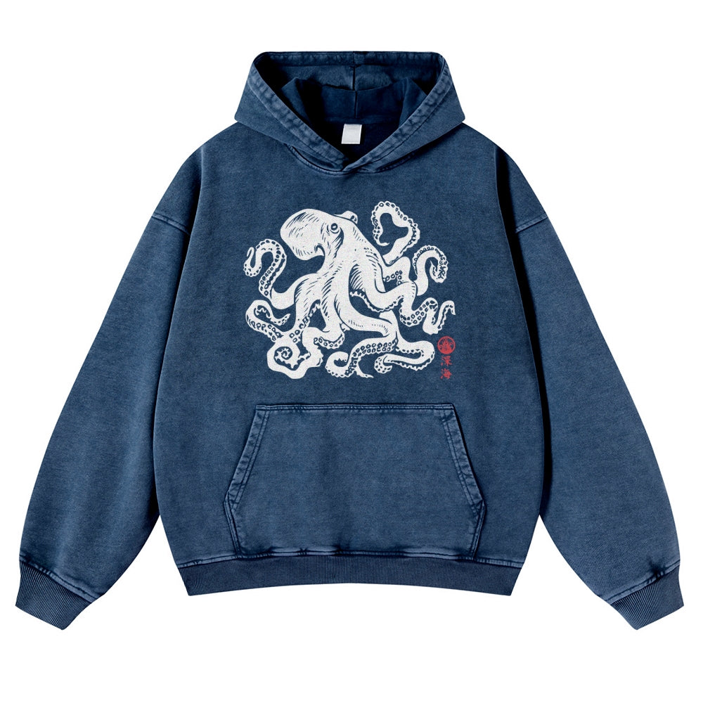Octopus Vintage Washed Thick Cotton Hoodie