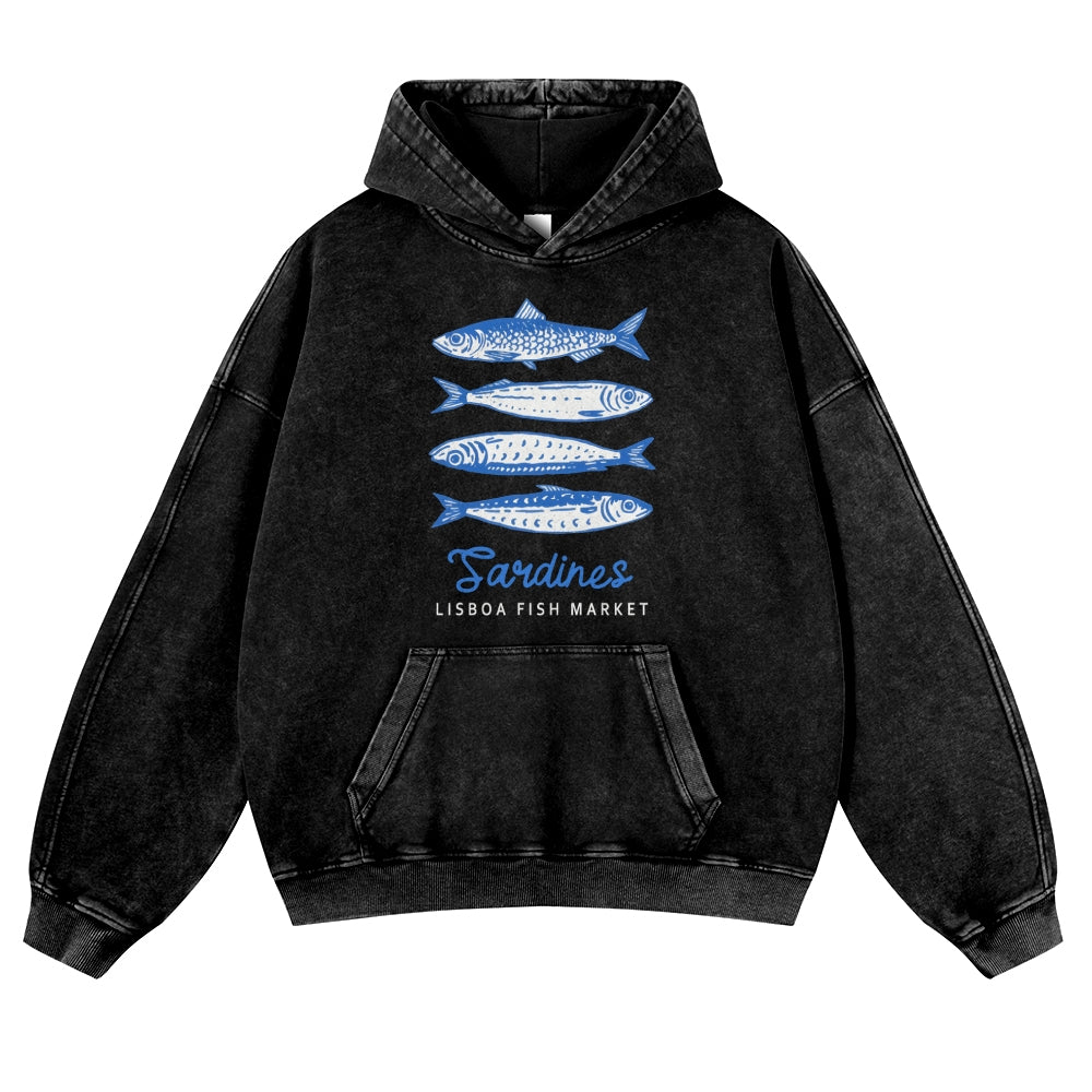 Sardines Vintage Washed Thick Cotton Hoodie
