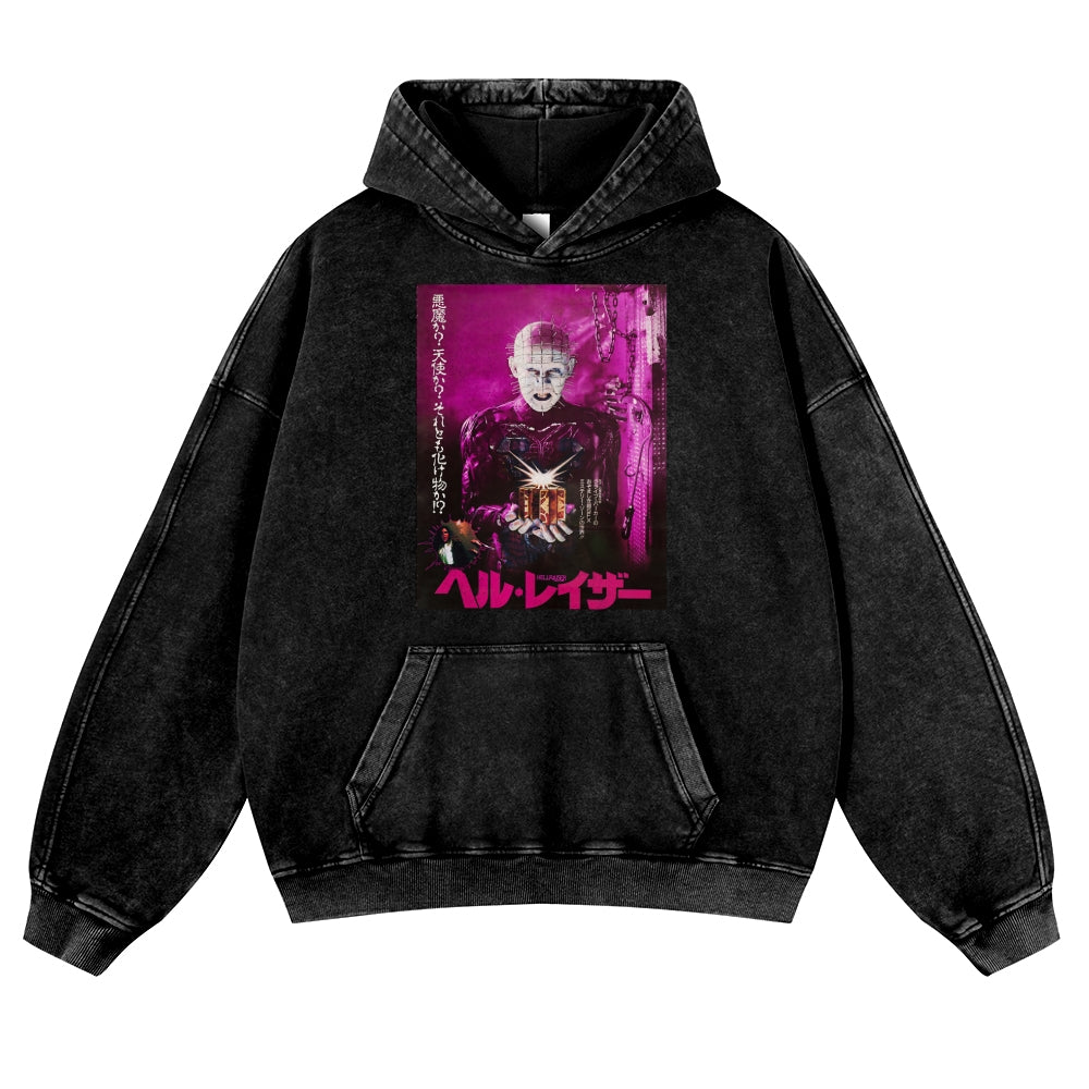 Pink Hellraiser Vintage Washed Thick Cotton Hoodie