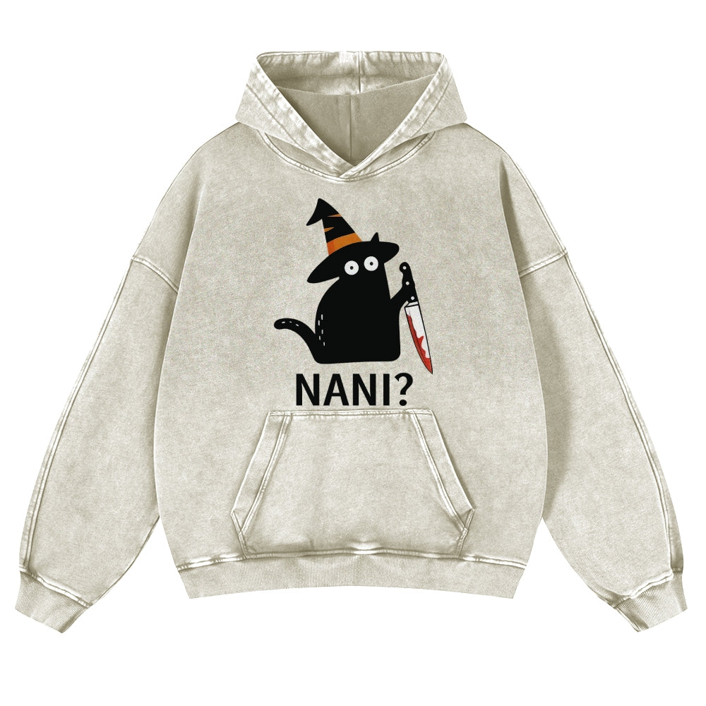Halloween Cat Vintage Washed Thick Cotton Hoodie