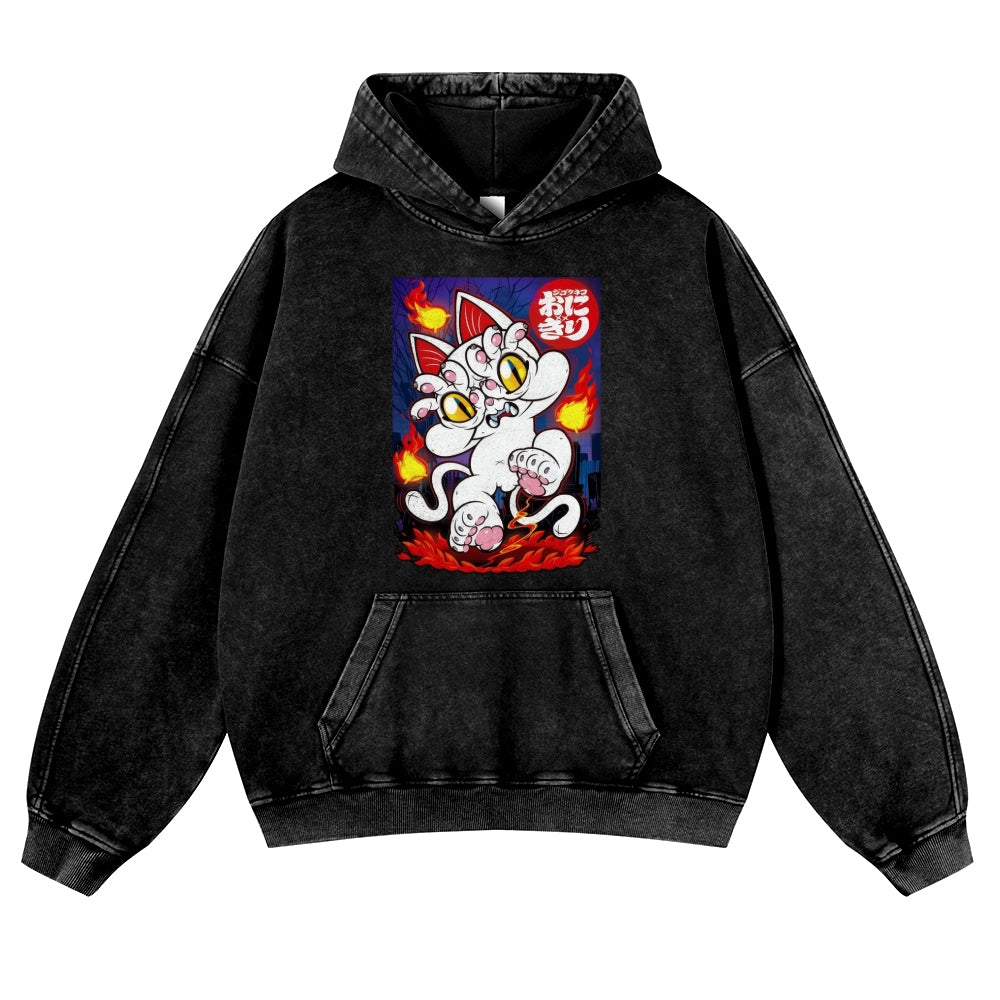 Evil Cat Vintage Washed Thick Cotton Hoodie
