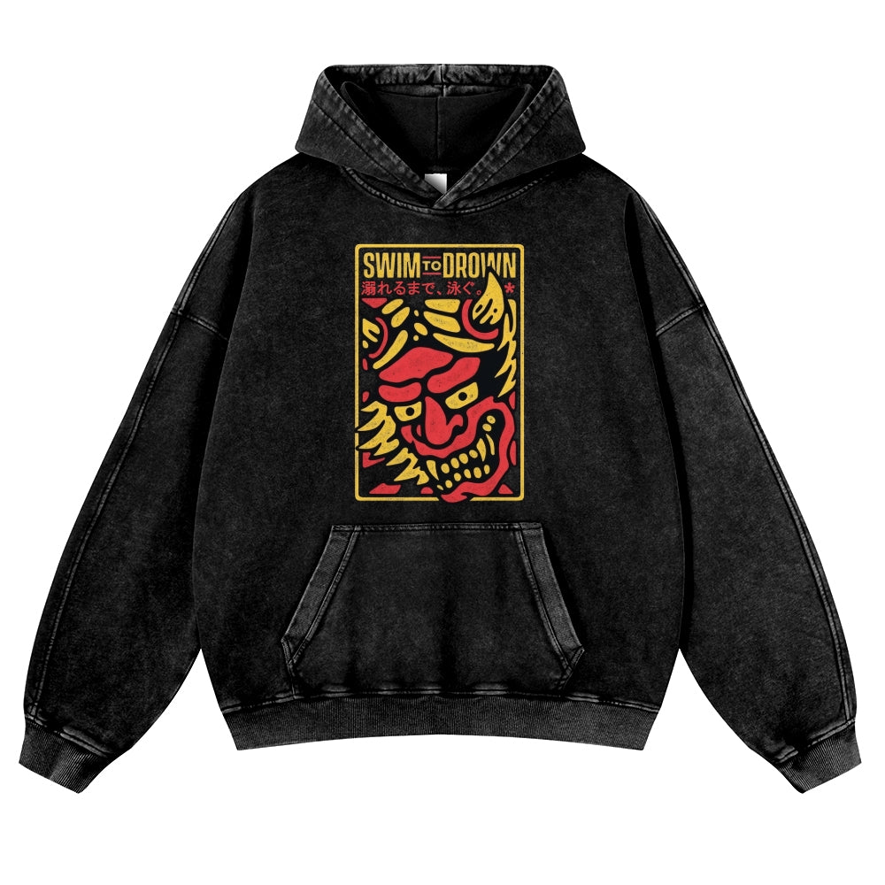 Hannya Vintage Washed Thick Cotton Hoodie