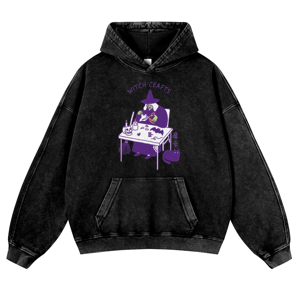 Halloween Witches Vintage Washed Thick Cotton Hoodie