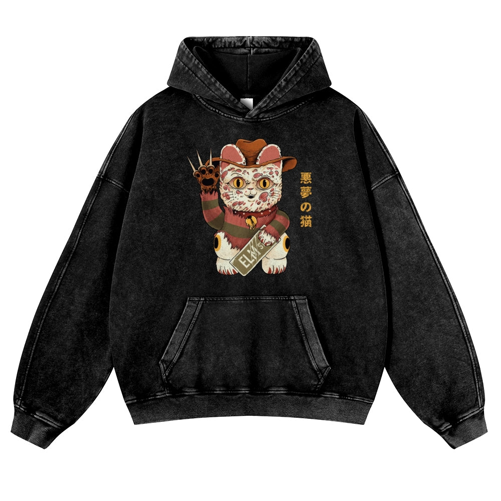 Evil Cat Vintage Washed Thick Cotton Hoodie