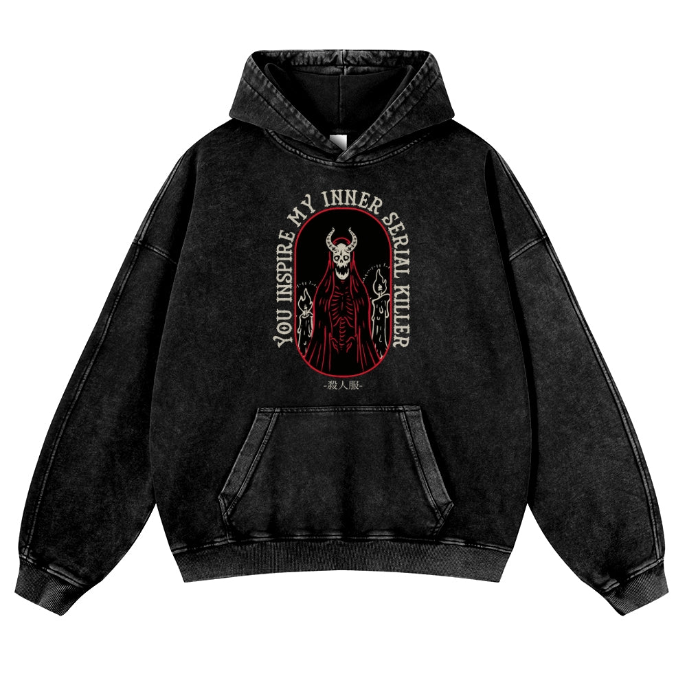 Skull Vintage Washed Thick Cotton Hoodie