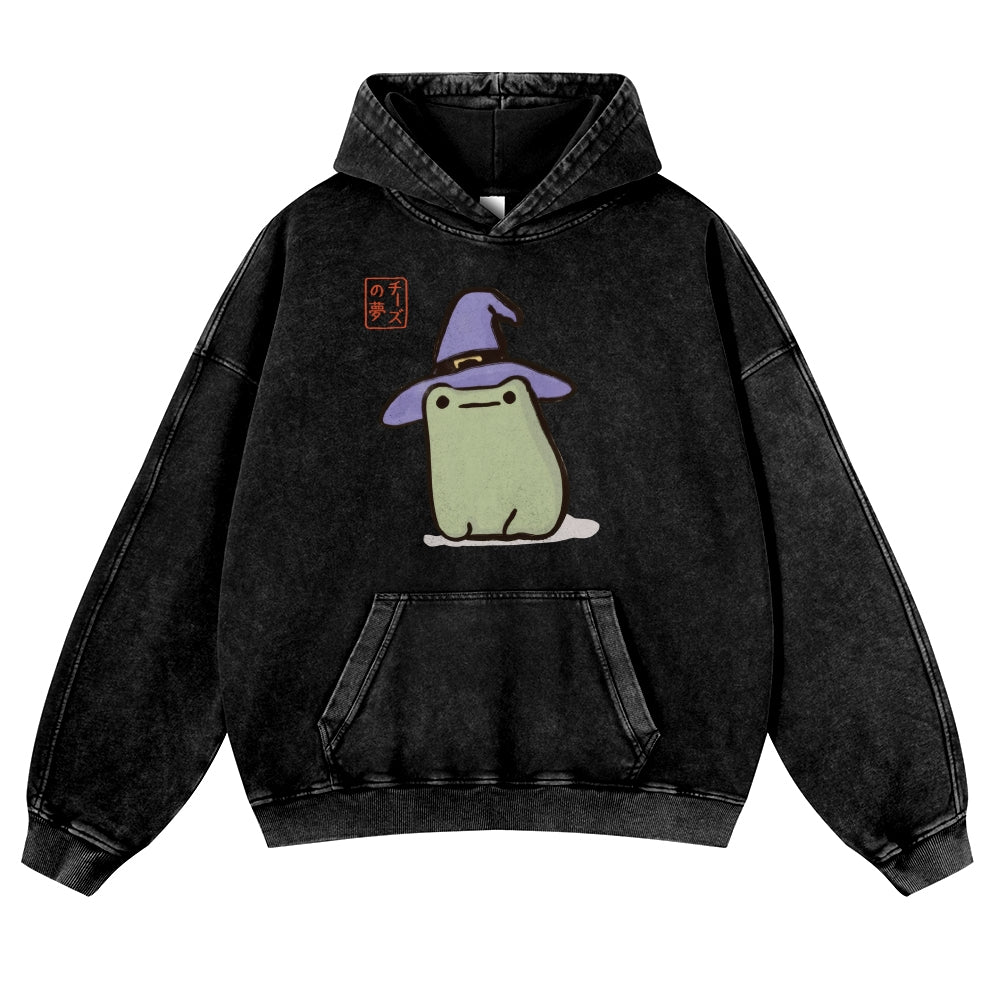 Frog Witch Vintage Washed Thick Cotton Hoodie
