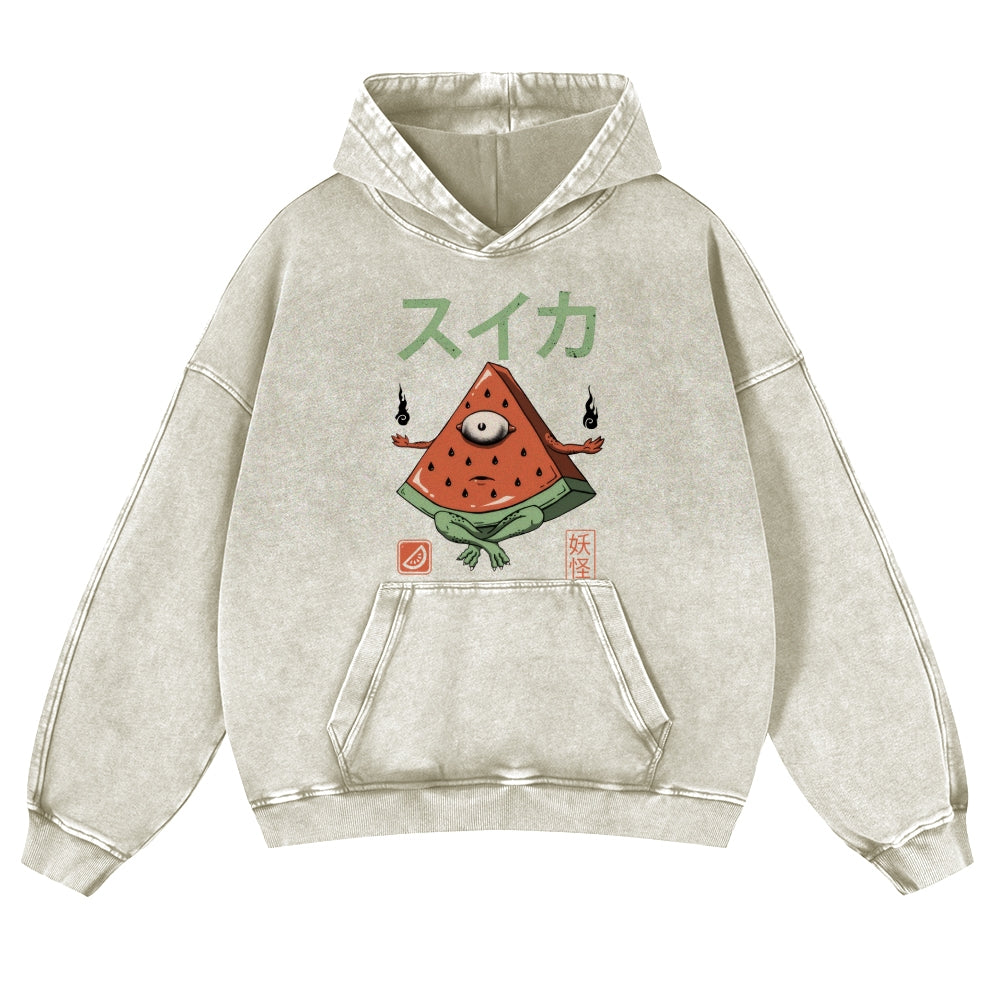 Yokai Watermelon Vintage Washed Thick Cotton Hoodie