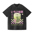 Strawberry Matcha Vintage Wash Japanese Design T-Shirt