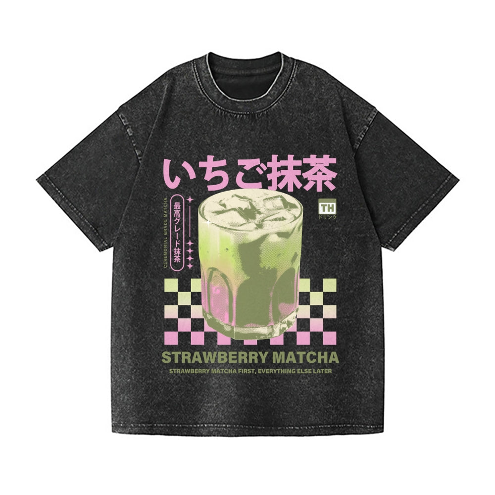 Strawberry Matcha Vintage Wash Japanese Design T-Shirt