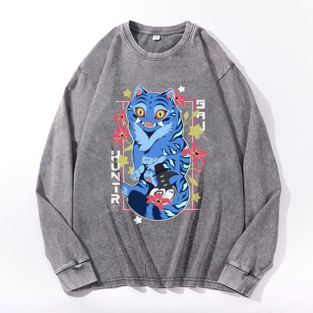 KPop Demon Hunters Vintage Cotton Wash Crewneck Long-Sleeve T-Shirt