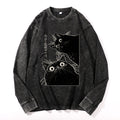 The Cat is Watching Today Vintage Cotton Wash Crewneck Long-Sleeve T-Shirt