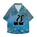 Monet Water Lilies Cat Japanese Style Camp Shirt