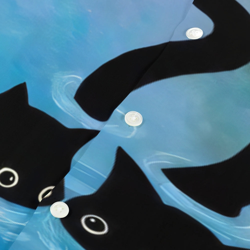 Monet Water Lilies Cat Japanese Style Camp Shirt