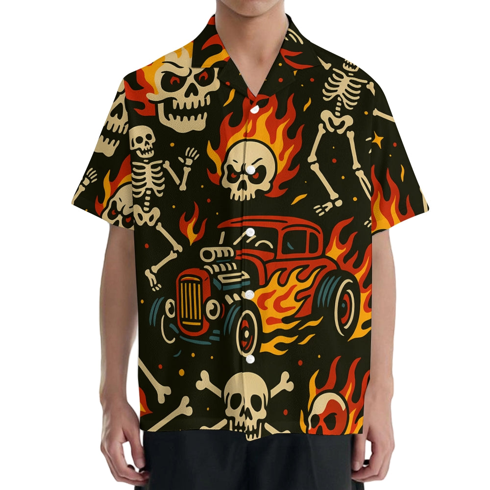 Flame Skull Japanese Style Camp Shirt