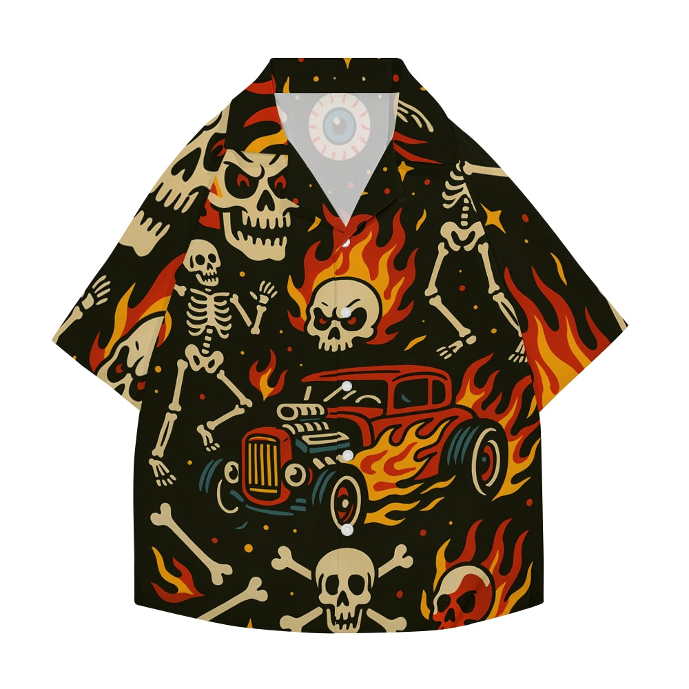 Flame Skull Japanese Style Camp Shirt