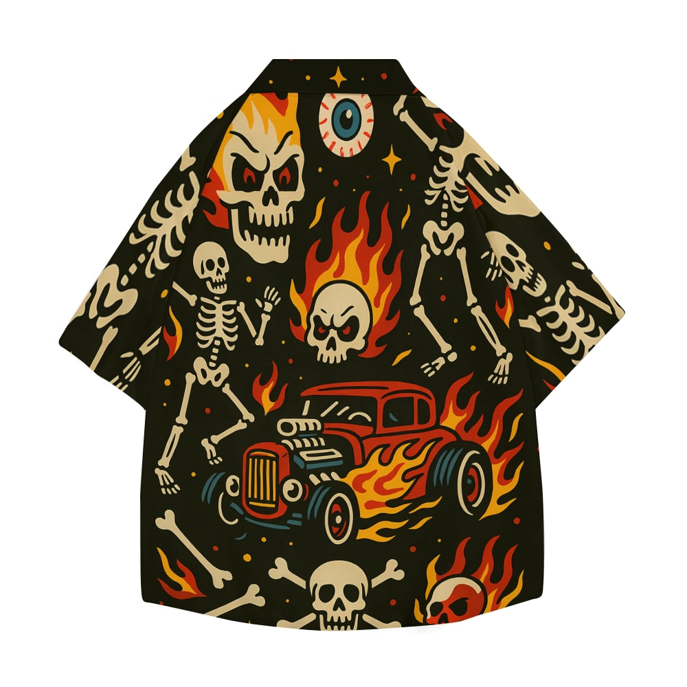 Flame Skull Japanese Style Camp Shirt