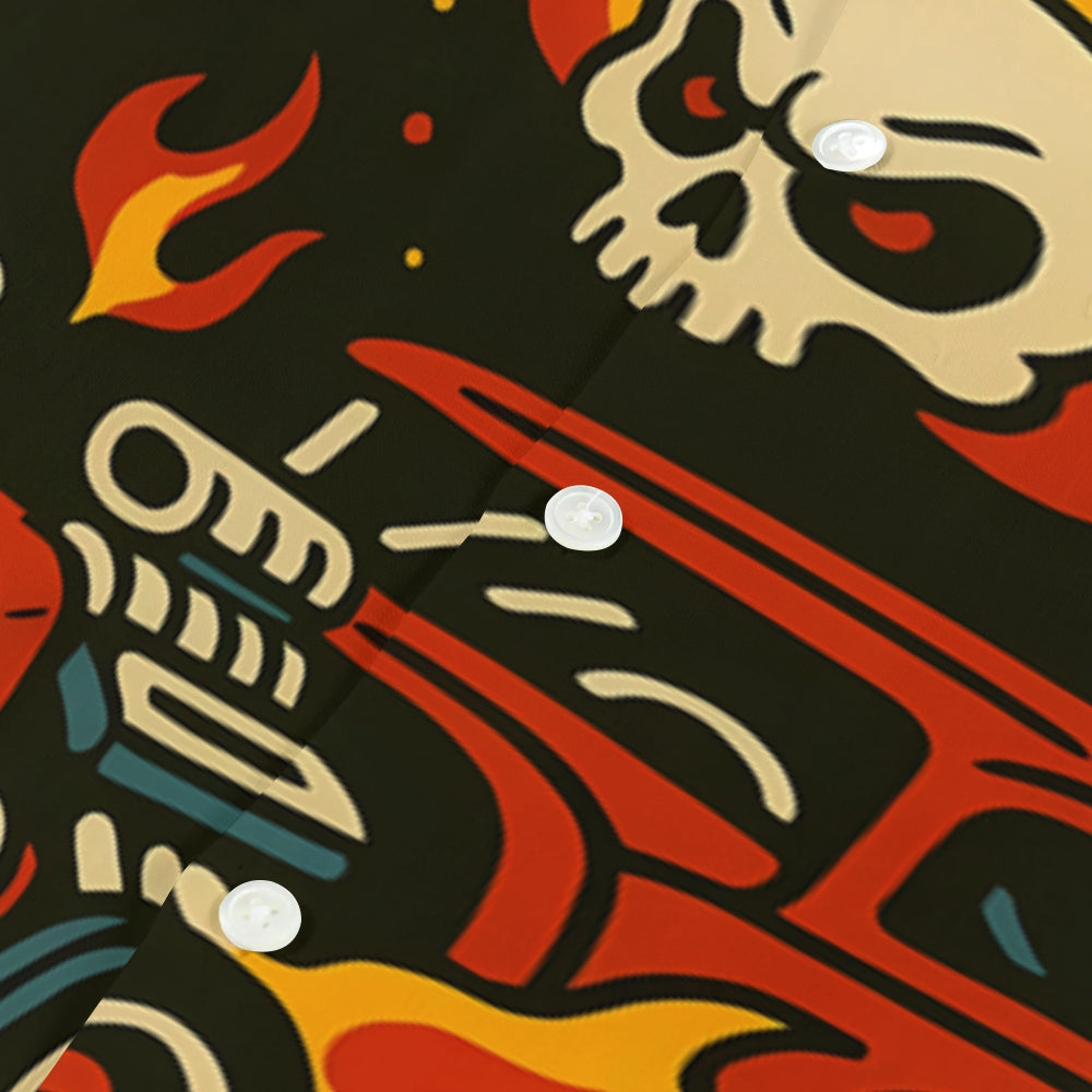 Flame Skull Japanese Style Camp Shirt